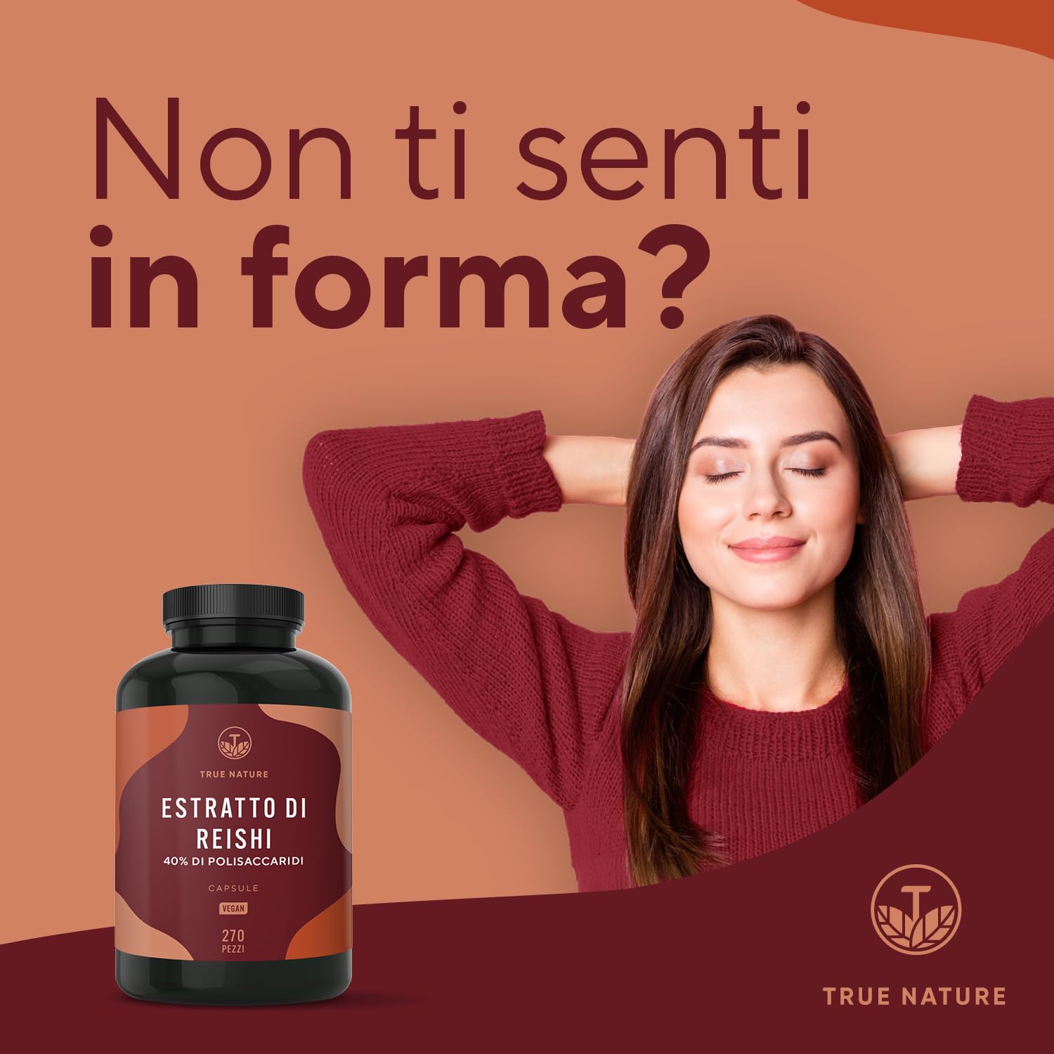Reishi - 270 Capsule (Big Pack) - 20.100mg al giorno - Alto dosaggio - 40% di polisaccaridi bioattivi - Ganoderma Lucidum puro - fungo cinese Reishi - Vegano, testato in laboratorio - TRUE NATURE