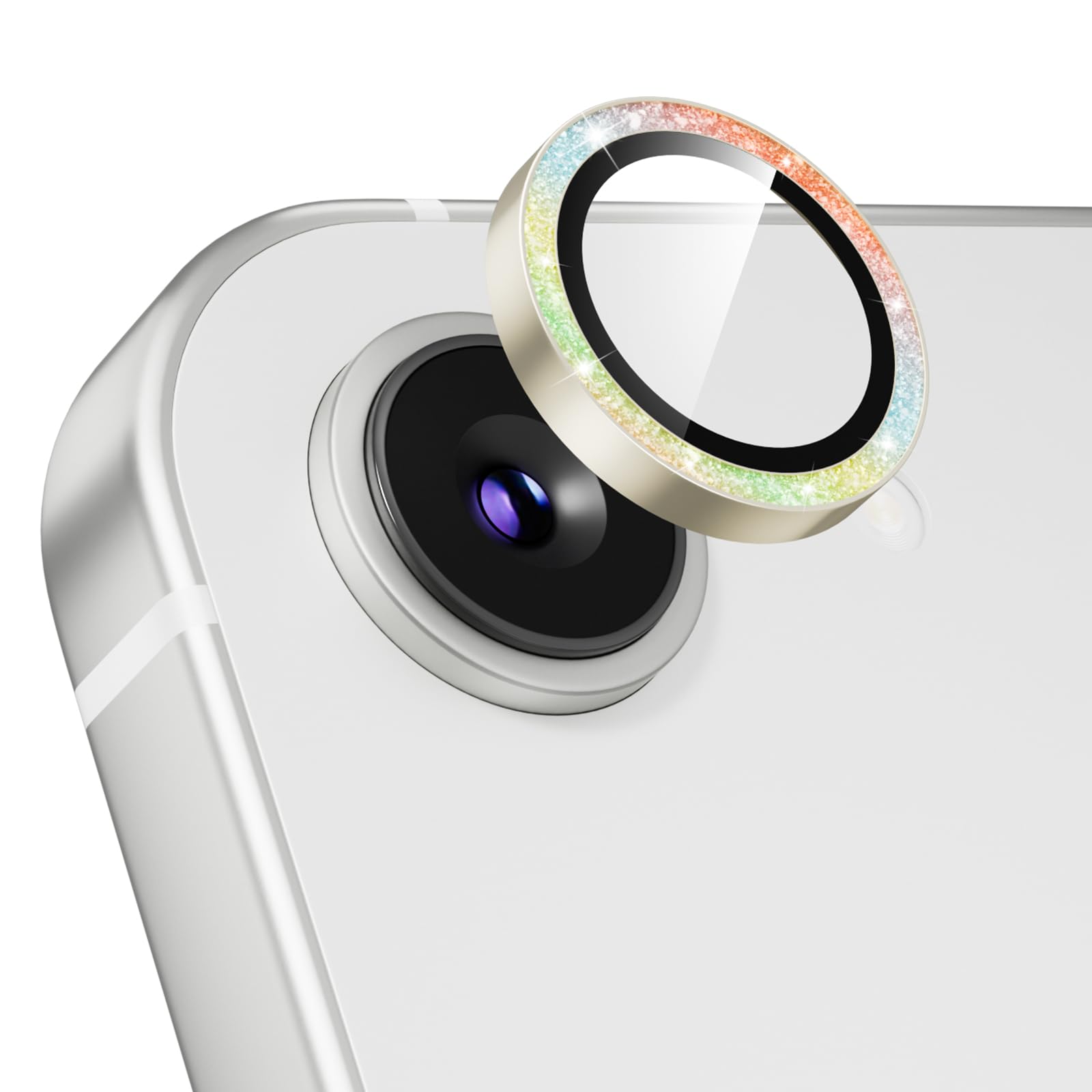 Podick カメラ保護フィルム iPhone 17E / 16E 用 カメラカバー キラキラ 9H強化ガラス アルミ合金 耐衝撃 いphone17E カメラ保護 高透過率 黒縁取り フラッシュ干渉なし 取付ガイド枠付き 貼り付け簡単 アイフォン17E 16E 対応 独立型レンズプロテクター ブラック(17E/16E,Colorful)