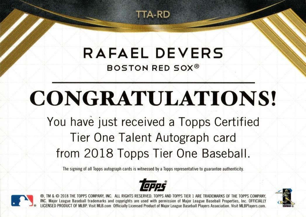 2018 Topps Tier One Talent #TTA-RD Rafael Devers Certified Autograph Baseball Rookie Card - Only 245 made!