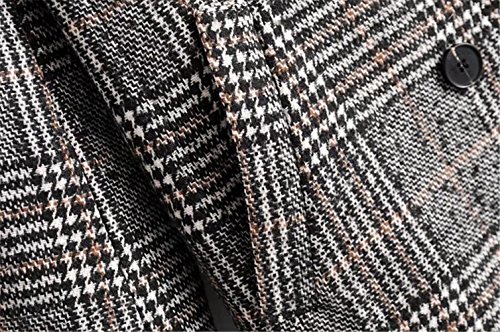 Face Dream Women Winter Plaid Overcoat Double Breasted Woolen Long Coat Grey Grey Large