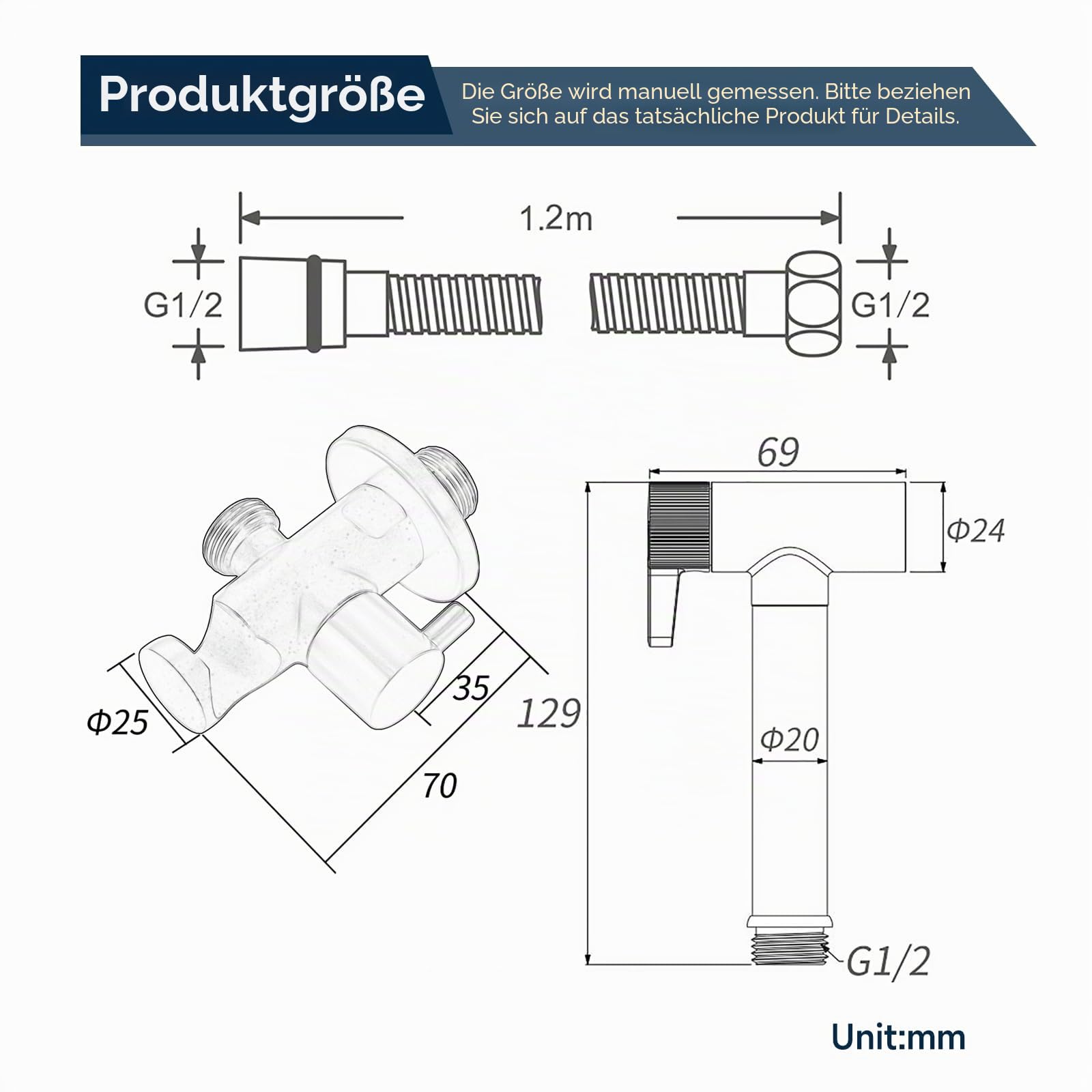 Bidet handbrause,Chrom toiletten dusche,2 Wasserstrahl-Modi,Kein Drücken Erforderlich,Multifunktionale bidet brause,Toilettendusche mit Halter und Schlauch,Für die Badezimmerreinigung