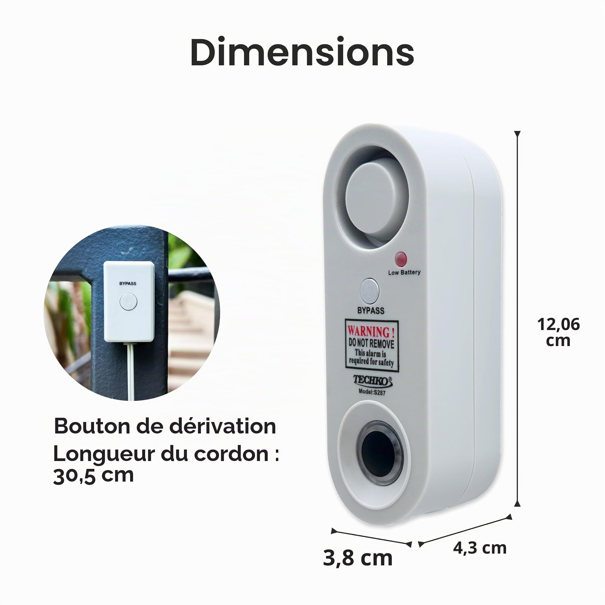 Techko S287 Alarme de piscine stroboscopique LED, lumières stroboscopiques, système d'alarme 115 dB, conforme à la norme UL 2017, résistante aux intempéries