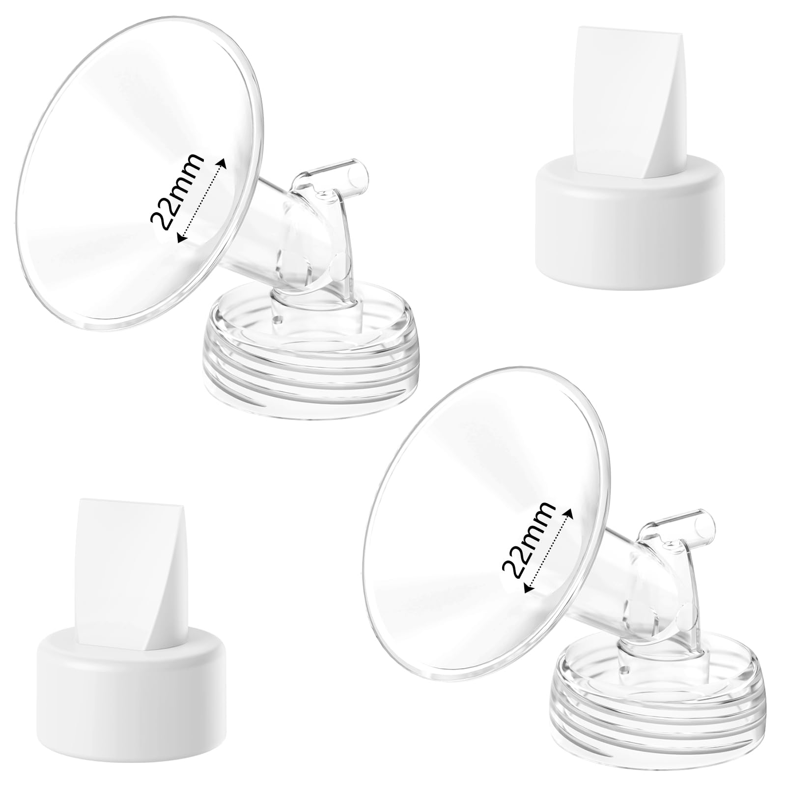 4pack Breast Pump Parts, 2pcs 22mm Flange and 2pcs Duckbill Valves for Spectra/Motif Luna/Amada MYA Breast pumps Parts, for Spectra S2 S1 9 Plus Parts