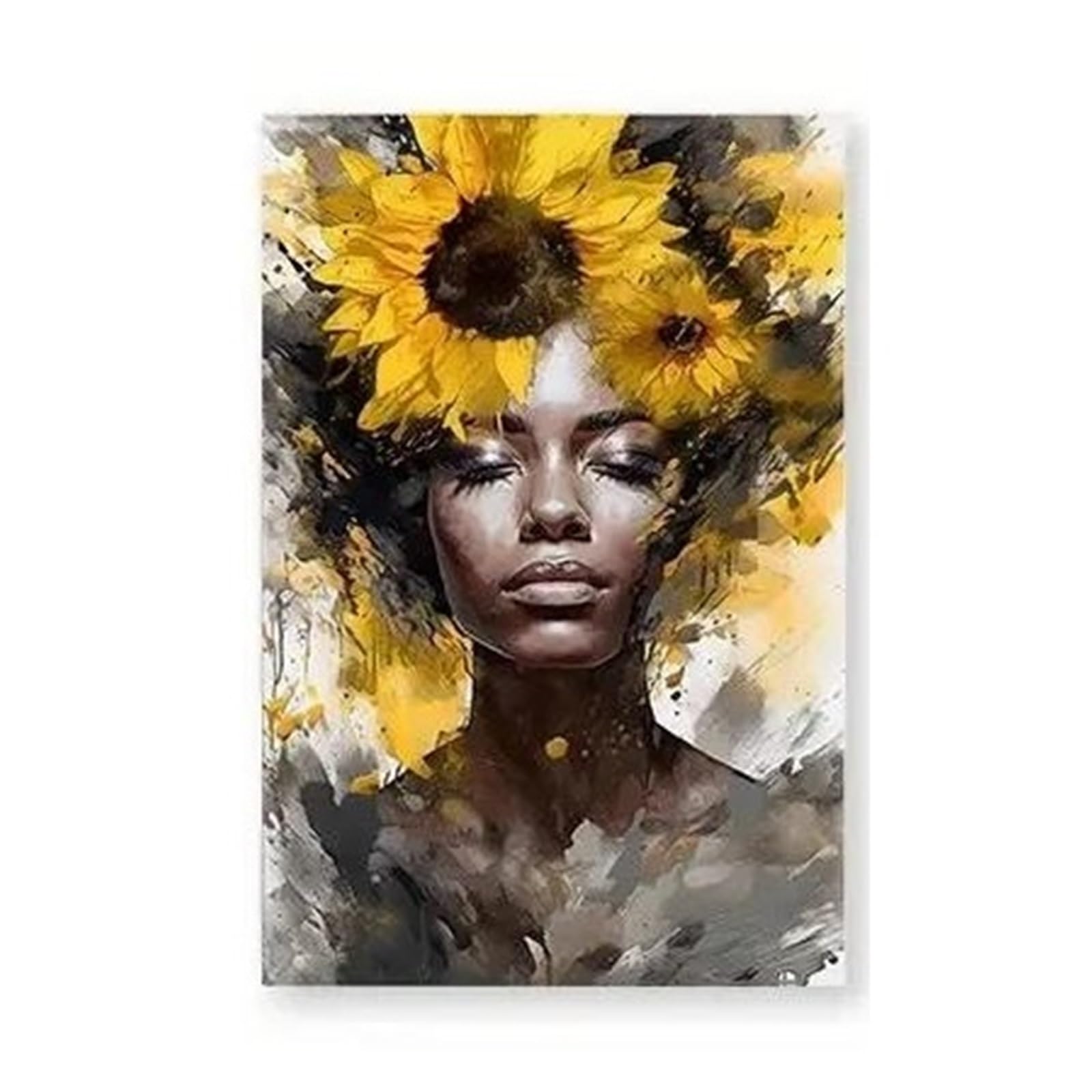 Tableau déco nature aquarelle sur toile de qualité supérieure femme africaine 45x60cm