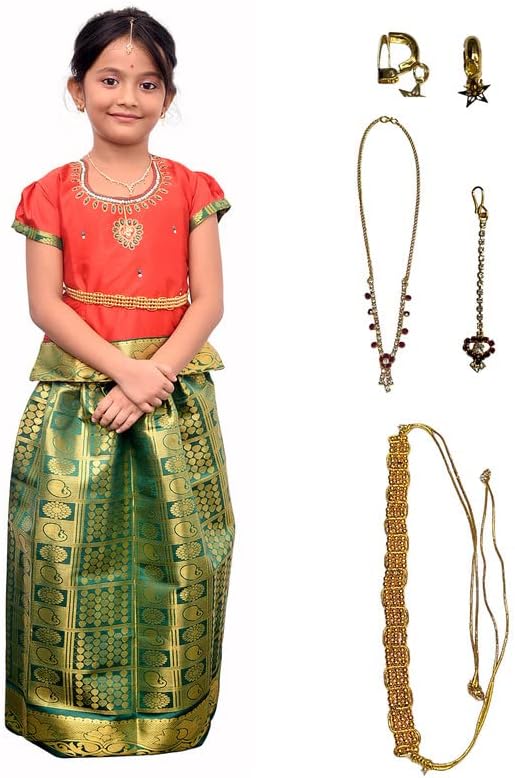 Siya Traditional Pattu Pavadai Lehnga Choli Includes Jewelery Belt Embroidery Indian Cotton Round Neck Design Dress Ethnic Davani Chinna Complete Set