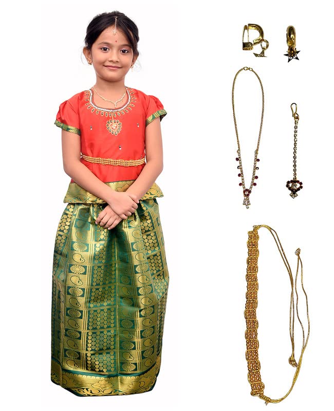Vishyam Siya Traditional Pattu Pavadai Lehnga Choli Includes Jewelery Belt Embroidery Indian Cotton Round Neck Design Dress Ethnic Davani Chinna Complete Set