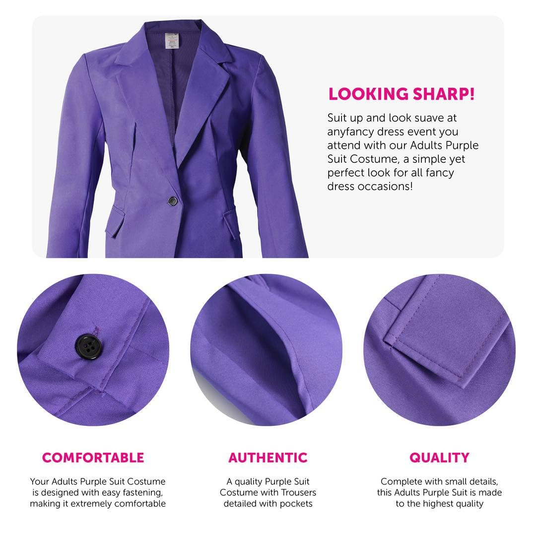 Conjunto de disfraz de espía de los años 60 para hombre, traje retro morado, camisa con volantes, peluca, gafas, disfraz vintage de los años 60, discoteca, espía, Halloween, fiesta, cosplay, para