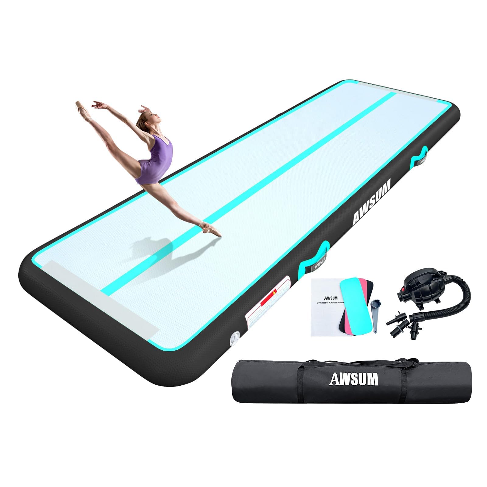 AWSUM Tappetino da Ginnastica Gonfiabile, 2/3/4/5/6m Air Tumbling Track Ginnastica Artistica 10/20 cm, Air Materassino da Fitness Yoga Taekwondo per Casa, Campeggio