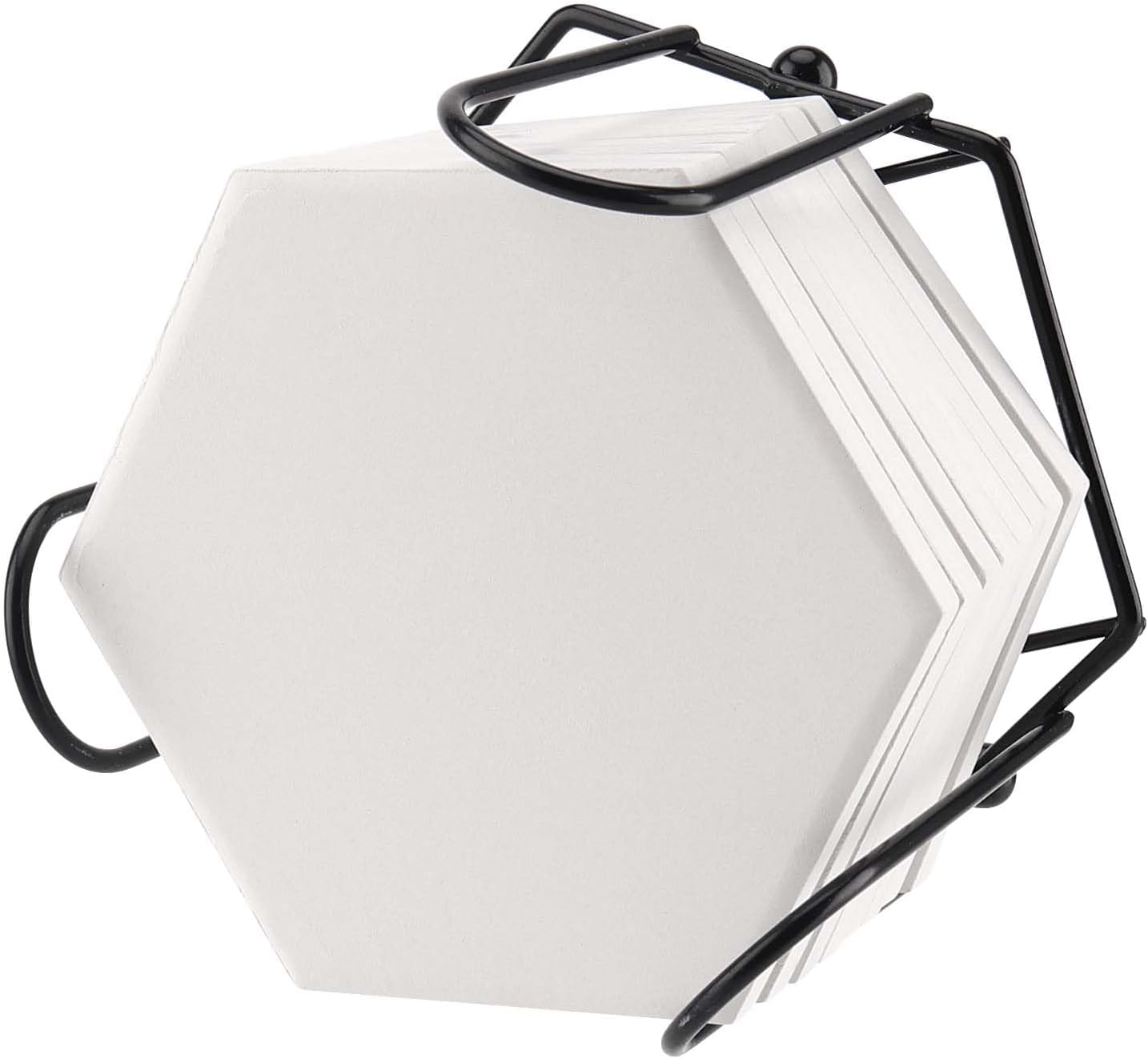 SEUNMUK 32 Pack 4.3 Inch White Ceramic Tiles for Crafts Coasters, Hexagon Unglazed Ceramic Tiles with 32 Cork Backings and 4 Holder, Blank Coasters for Painting, Acrylic Pouring, DIY