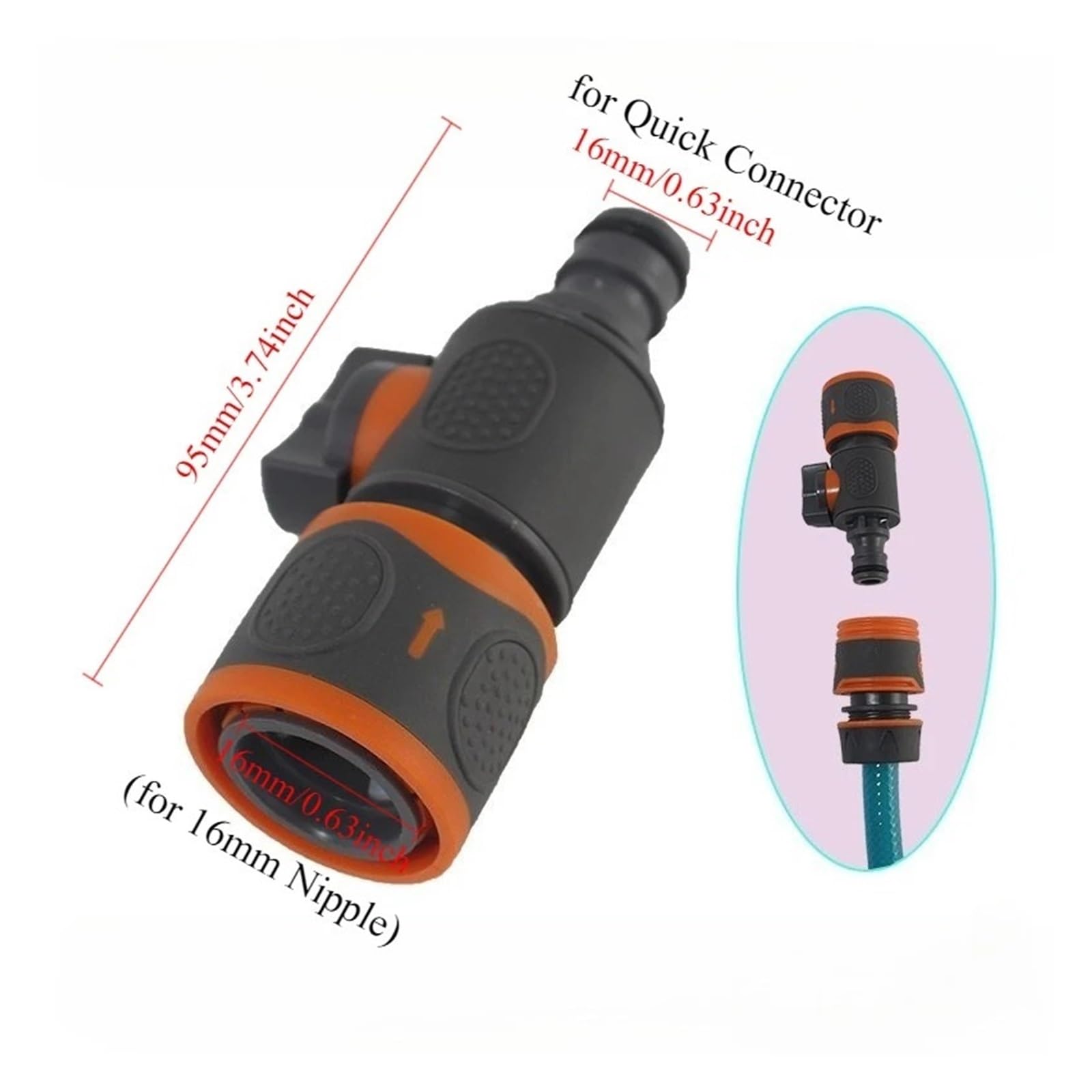 Conector rápido for manguera de jardín, adaptador agua 16mm con válvula cierre, juntas reparación tubos riego, 1-30 Uds(12Pcs)