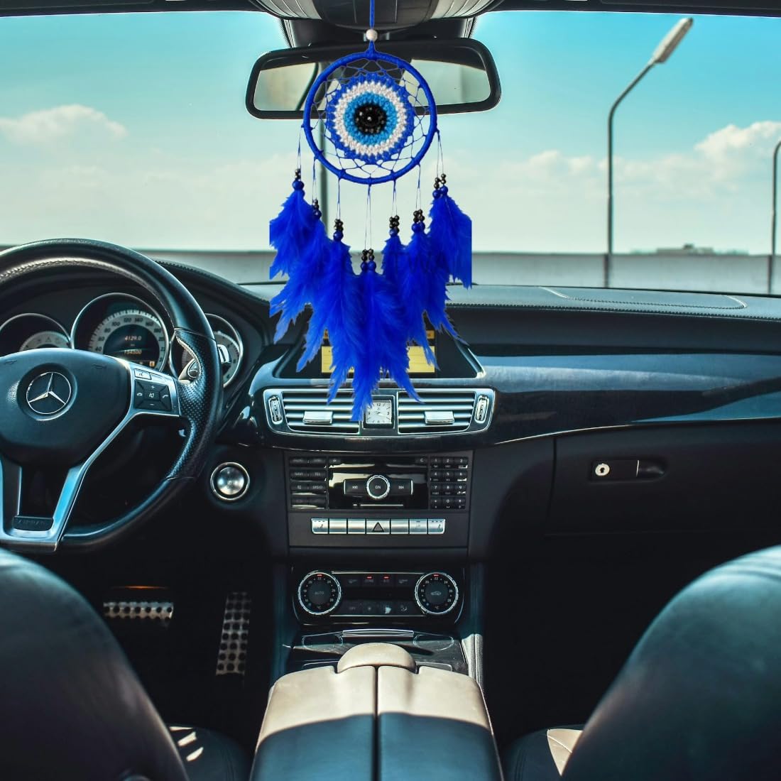 Handmade Feather Car Dream Catcher Car Hanging White Colour Evil Eye Car Hanging ~ Handmade Hanging Wall Hangings, Car, Outdoor, Bedroom Pack of 1 (3inch)-image-25