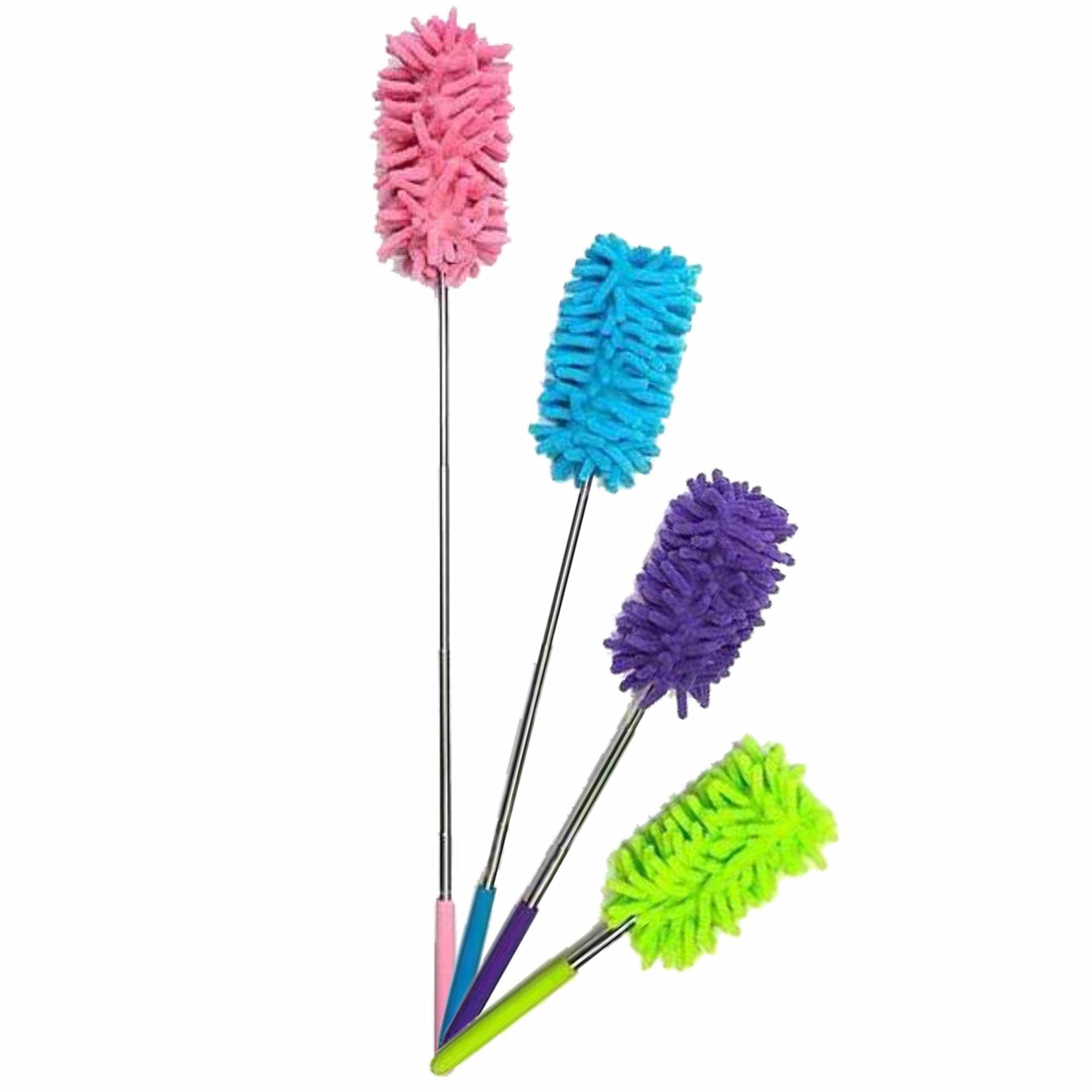 Extendable Feather Duster Telescopic Microfiber Cleaning Duster 30" Extending Stainless Steel Handle Silicone Cap Washable Dusting Fluffy Feather Brush Home Window Cobweb Ceiling Cleaning (Pack of 1)