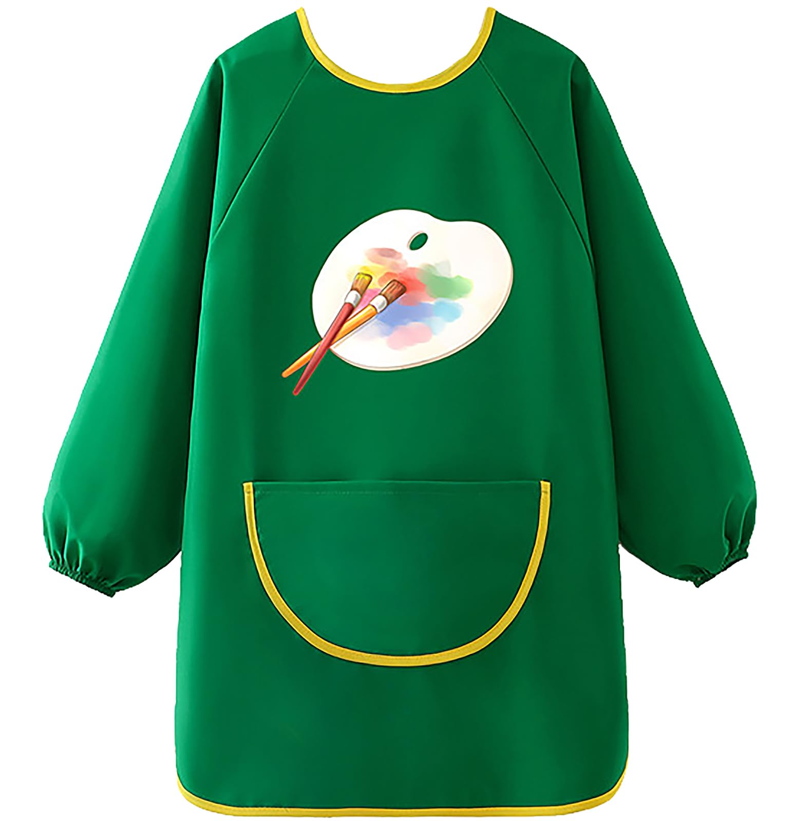 MESU Kids Art Smocks Long Sleeve Apron Waterproof Artist Painting Children Apron Green Palette M, Fit Height 80-100cm