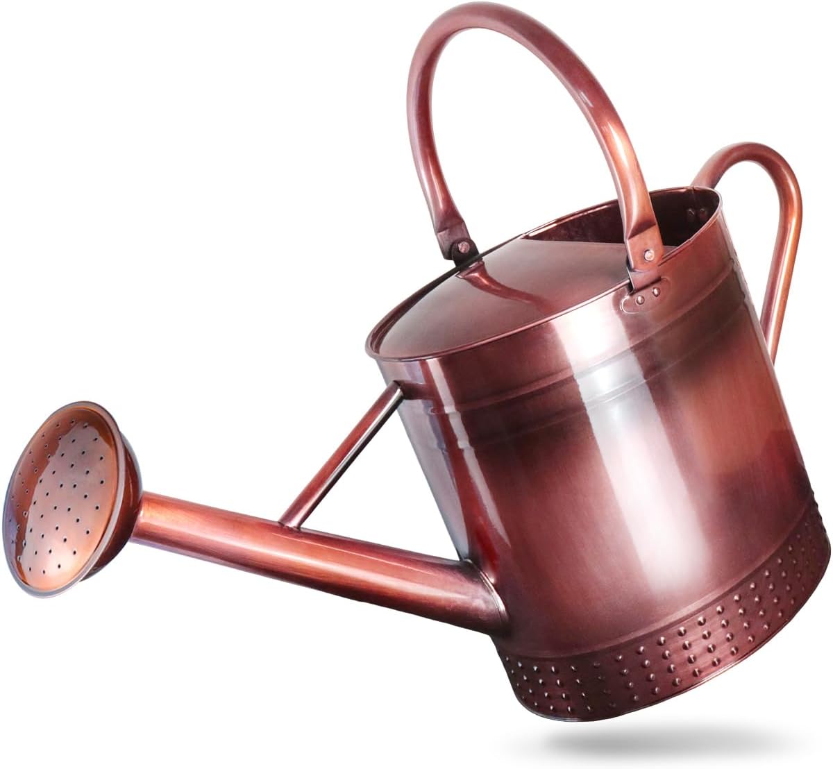 Regadera de jardín de metal fundido de 2 galones con boquilla extraíble, lata de agua grande de acero galvanizado con diseño en relieve para plantas de interior al aire libre (cobre, 2 galones)