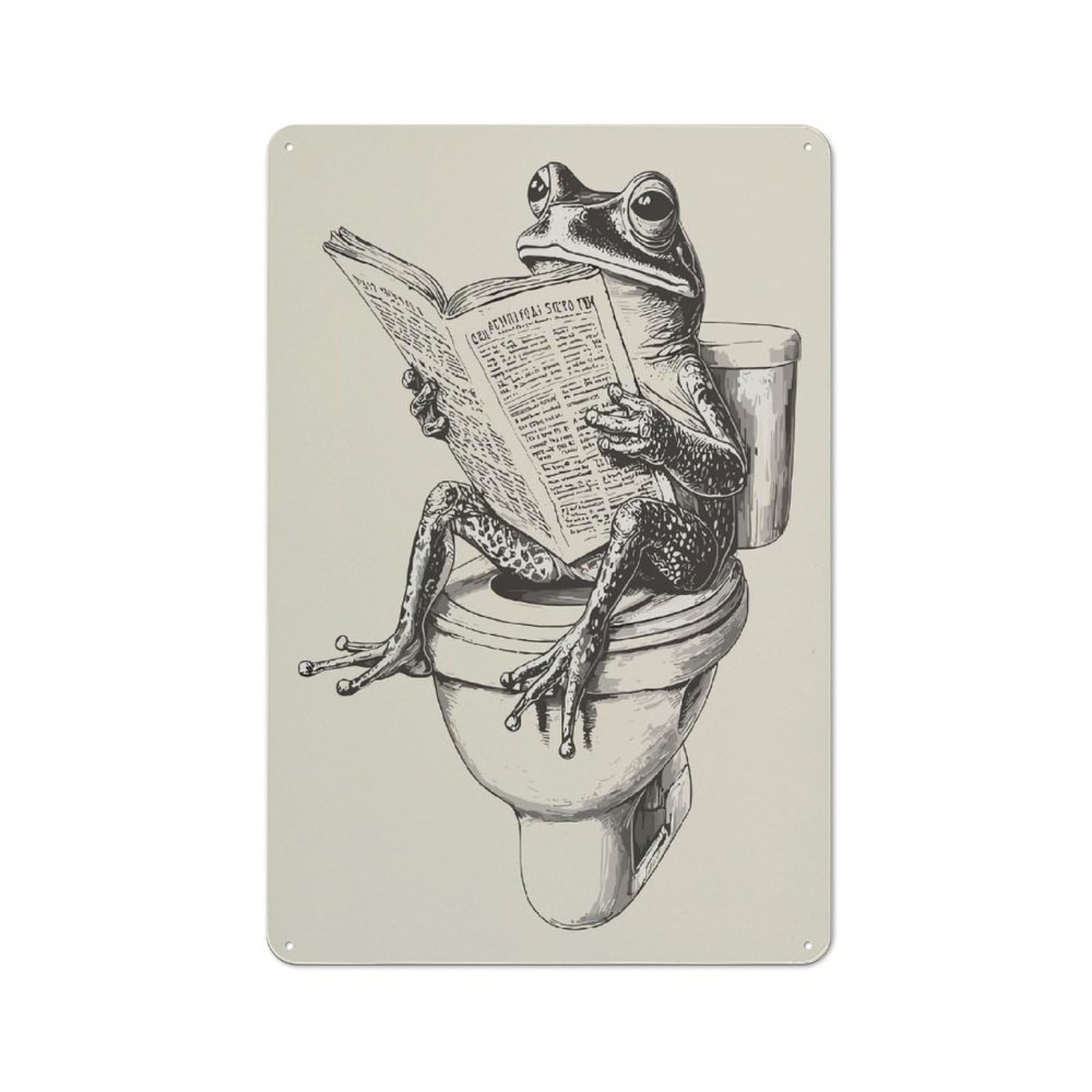 Junmoney Style-15 Frog Reading Newspaper On Toilet Printed Metal Sign, Home Decor Sign For Garage, Shed, Workshop Or Hobby Room, Gift For Garage Fans And Workshop Owners, 30X20cm