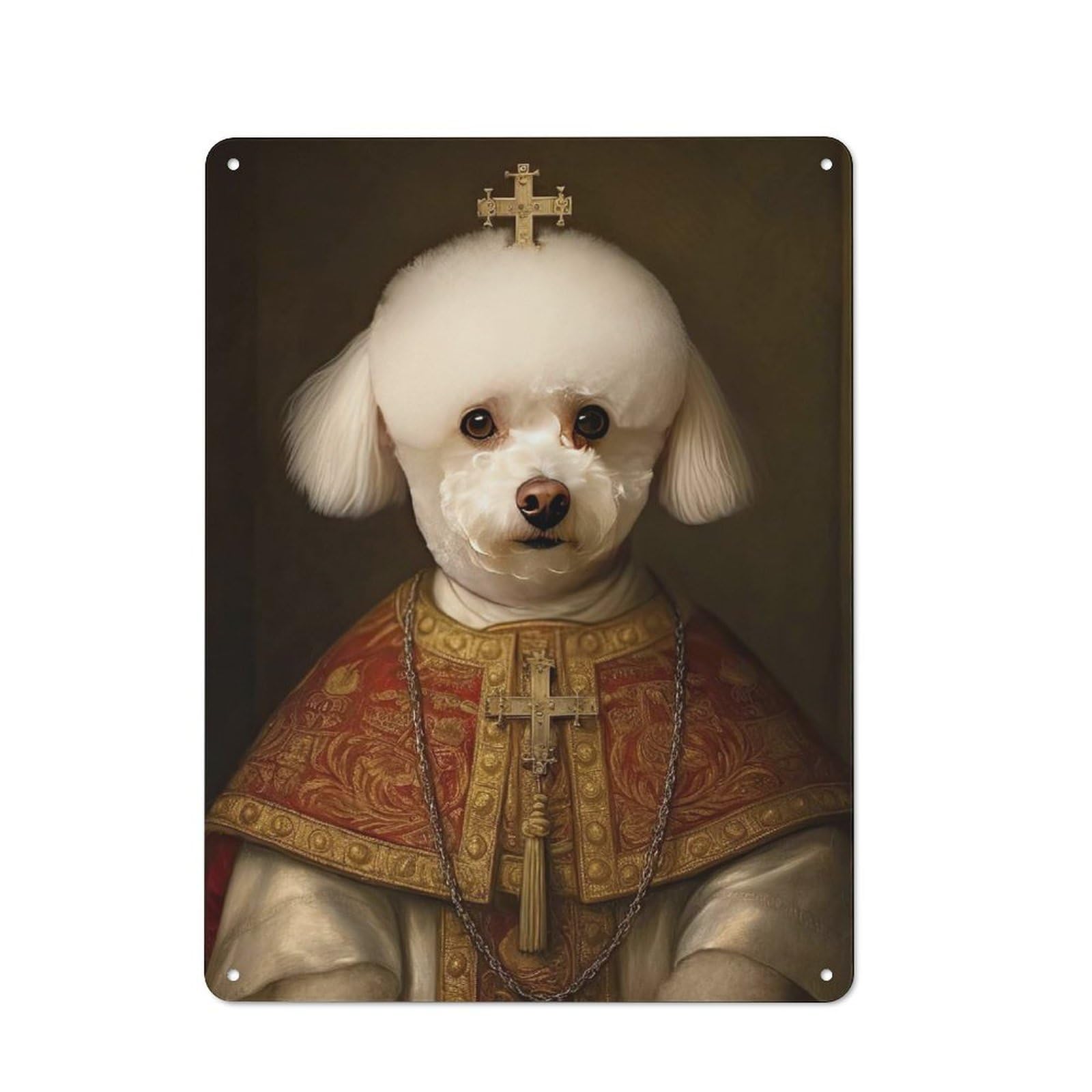 Junmoney Style-15 Bichon Frise The Pope Old Style Metal Wall Decor 40X30cm, Decorative Tin Plaque For Cafe, Pub, Workshop Or Home Bar