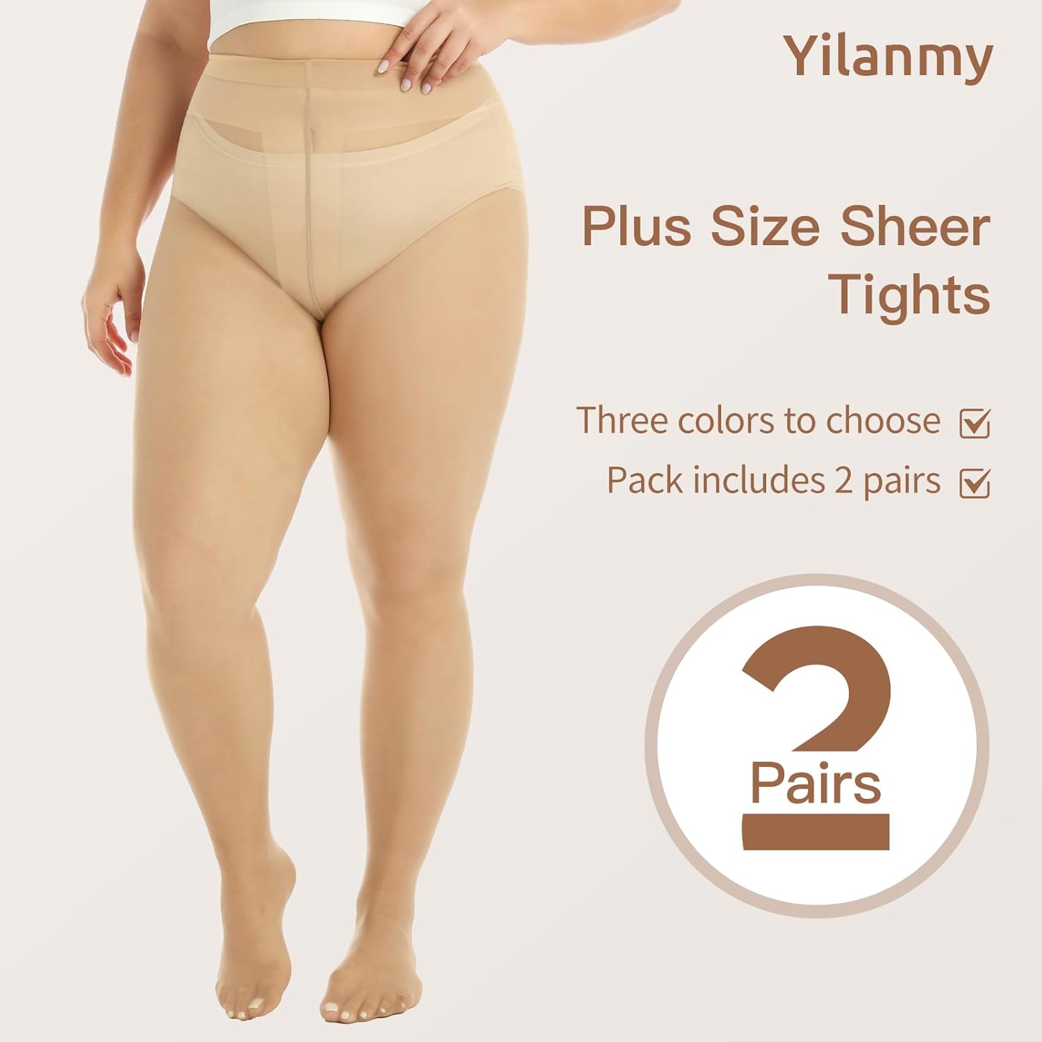 Yilanmy 2 Pairs Plus Size Sheer Tights for Women,20D Ultra Thin High Waist Pantyhose T-Crotch Nylon Stockings Queen Size - Image 2