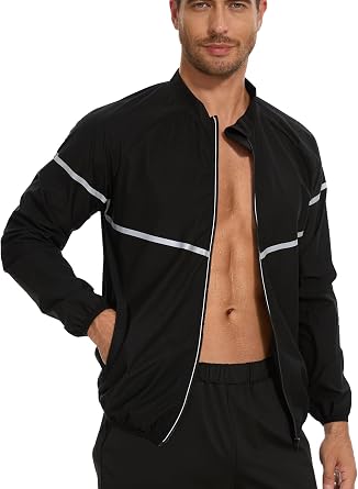 NINGMI Sauna Suit for Men Sweat Jacket Long Sleeve Shirt Zipper Workout Body Shaper Top Slimming Fitness Gym