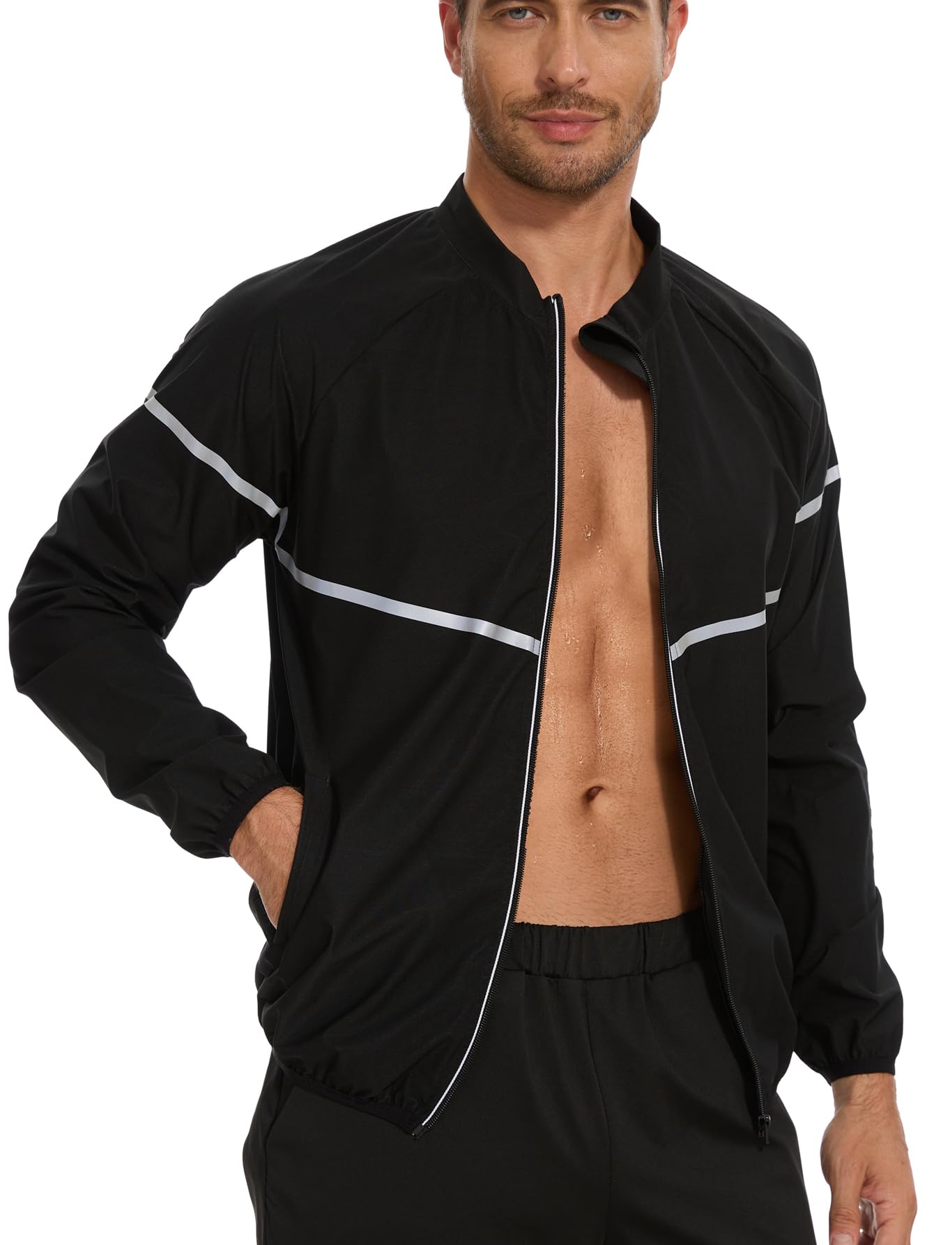 NINGMI Sauna Suit for Men Sweat Jacket Long Sleeve Shirt Zipper Workout Body Shaper Top Slimming Fitness Gym