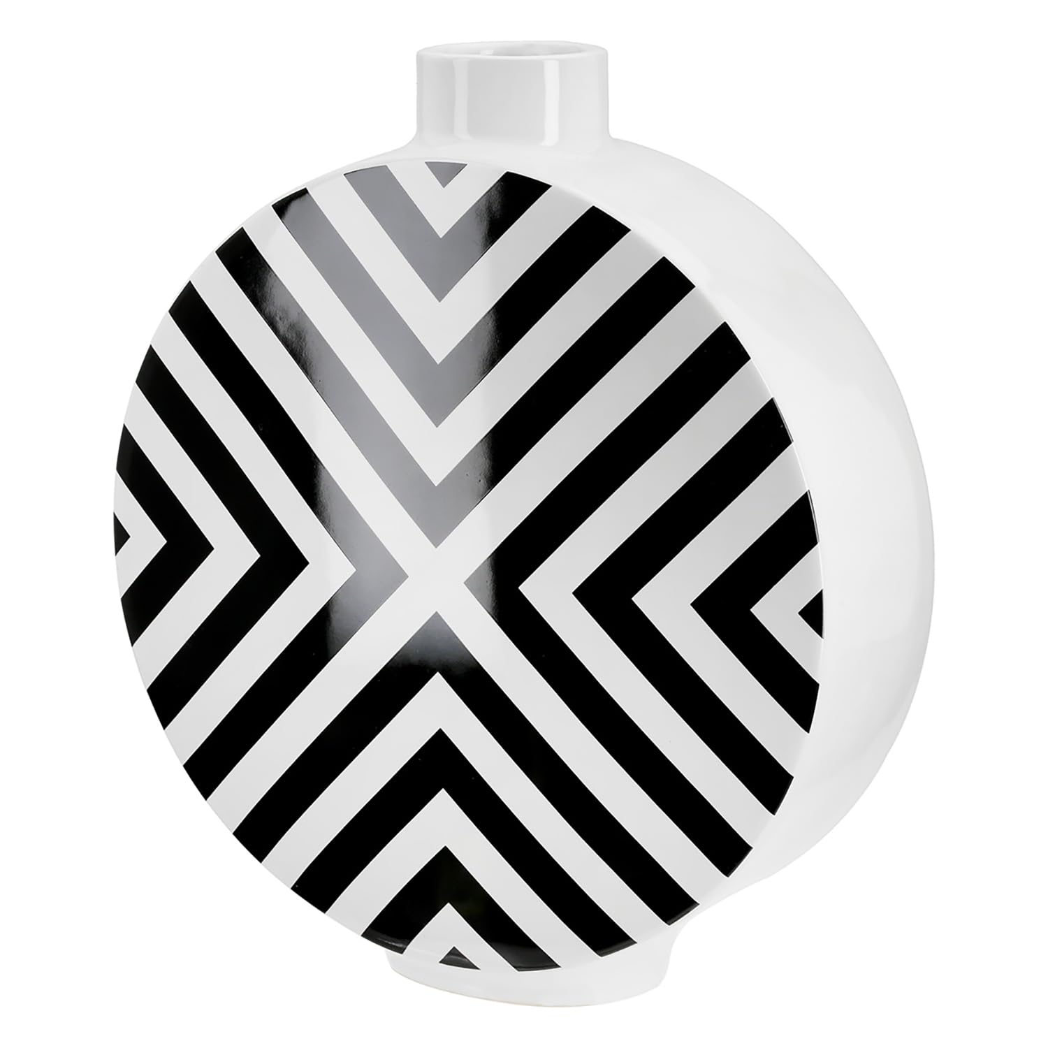 GILDE Chevron Lid Vase Ceramic Graphic Pattern Round Glazed Black White Height 33 cm