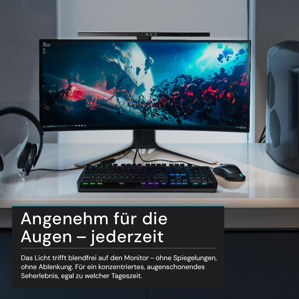 LUXULA 2er Set Monitor Lampe dimmbar mit Touch Control, LED Lichtleiste 50cm für Computer, USB Bildschirmlampe, PC Bürolampe, Schreibtischlampe Home Office - schwarz