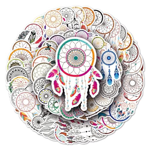 Colorful Dream Catcher Vinyl Stickers, 50 PCS Waterproof Boho Style Decals for Laptops Scrapbooking, Journals, Notebooks