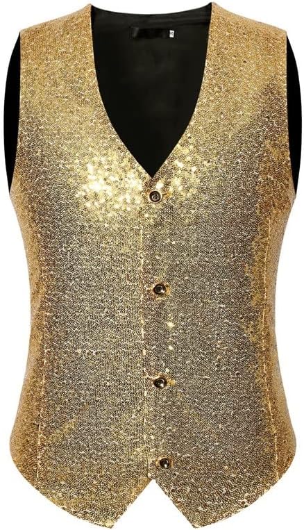 Men's Nightclub Prom Vest Costume Stage Bright Gold Sequins Suit