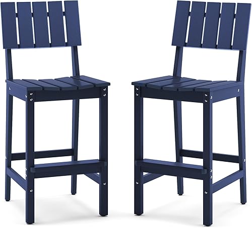Juego de 2 taburetes de bar para patio, sillas Adirondack altas de polietileno de alta densidad resistentes a la intemperie, sillas Adirondack de