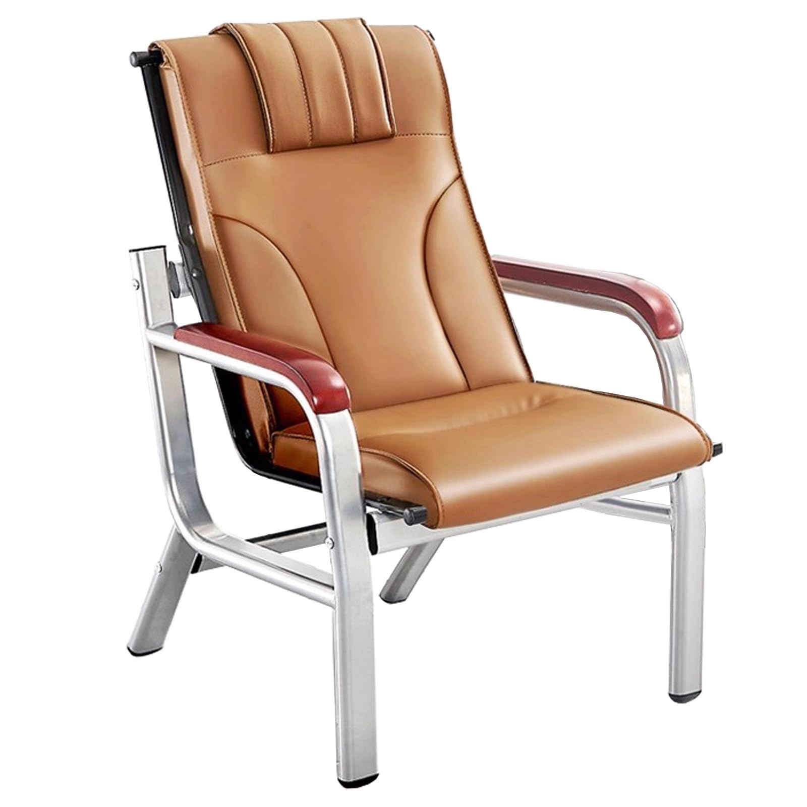 SnamicE Waiting Room Chairs,Executive Reception Chairs, Single Waiting Room Chairs with Oak Wood Armrests, Cold Rolled Steel Frame, PU Cushion, Ideal for Home & Office,Brown