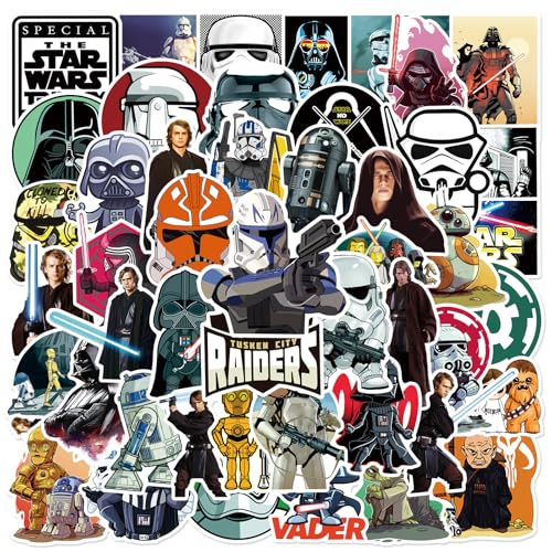 50PCS Star Movie Wars Stickers Hot Cartoon Vinyl Sticker for Water Bottle Laptop Phone Scrapbooking Journaling for Adults Teens for Party Supply Favor Decor (Star Movie)