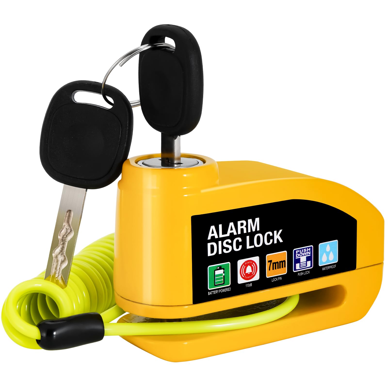 Vemfay Candado Moto Disco con Alarma 110 DB, Candado de Freno de Disco con Cable de Recuperación de 1,2 m, Candado de Alta Seguridad para Moto, Ciclomotor, Bicicleta, Scooter