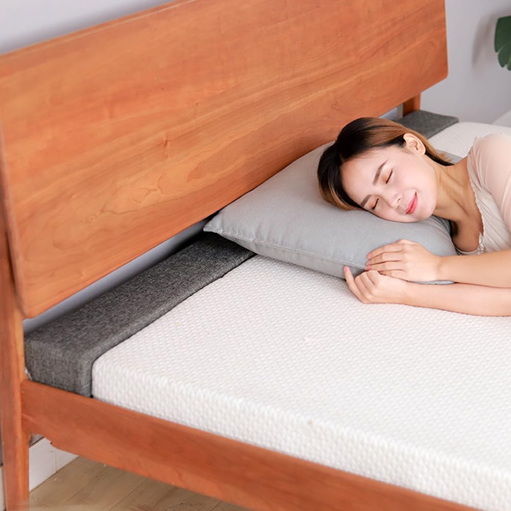 Bed Gap Filler 74"×7.5"×4",Customizable Size,High-Density 50D Sponge,Light Beige Linen,Mattress Extender Filler for Headboard Gap,Bed Space Crack,Wall,Removable and Washable Cover