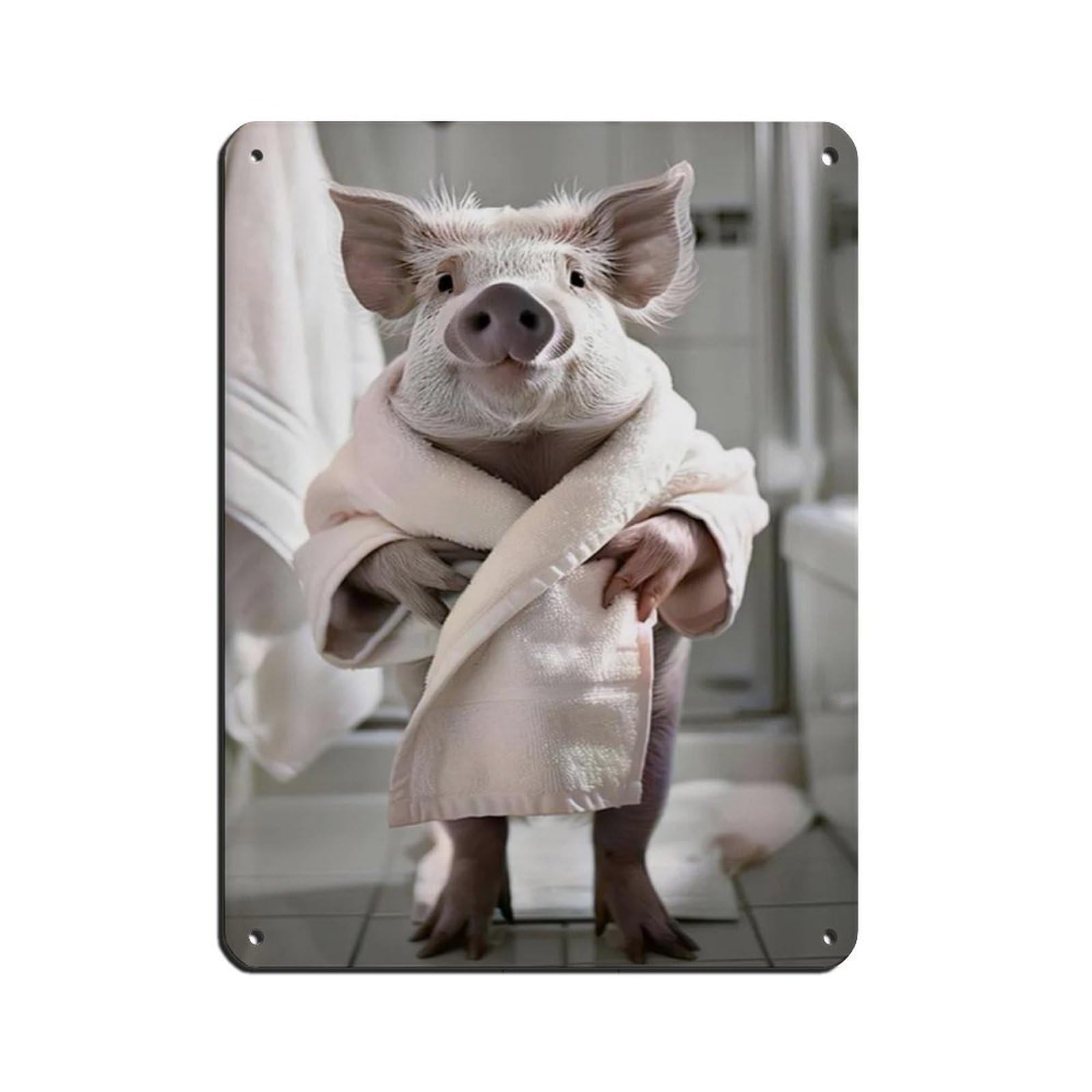 Funny Pig in Bathrobe, Bathroom Art Tin Sign Vintage Metal Pub Club Cafe Bar Home Wall Art Decoration Poster Retro 12x16inch(30x40cm)