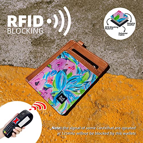 Image of Credit Card Holder Wallet for Women Slim Minimalist Wallet RFID Blocking Leather Wallets Elastic Front Pocket Wallet for Women, Flower-E, Minimalist