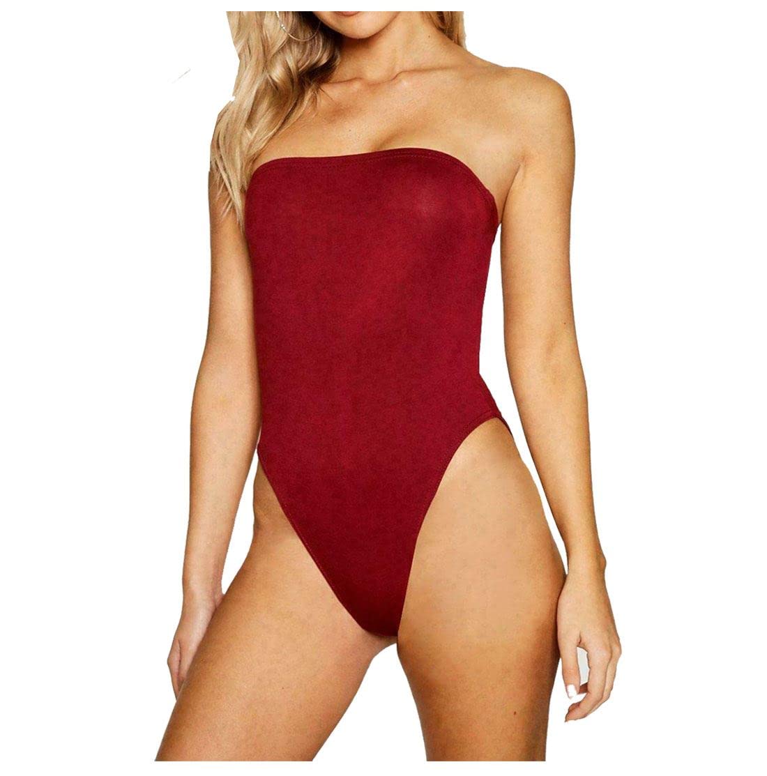 FAIRY BOUTIQUE Womens Boob Tube Sleeveless Bodysuit Ladies Plain Bandeau Neck Stretchy Leotard Top