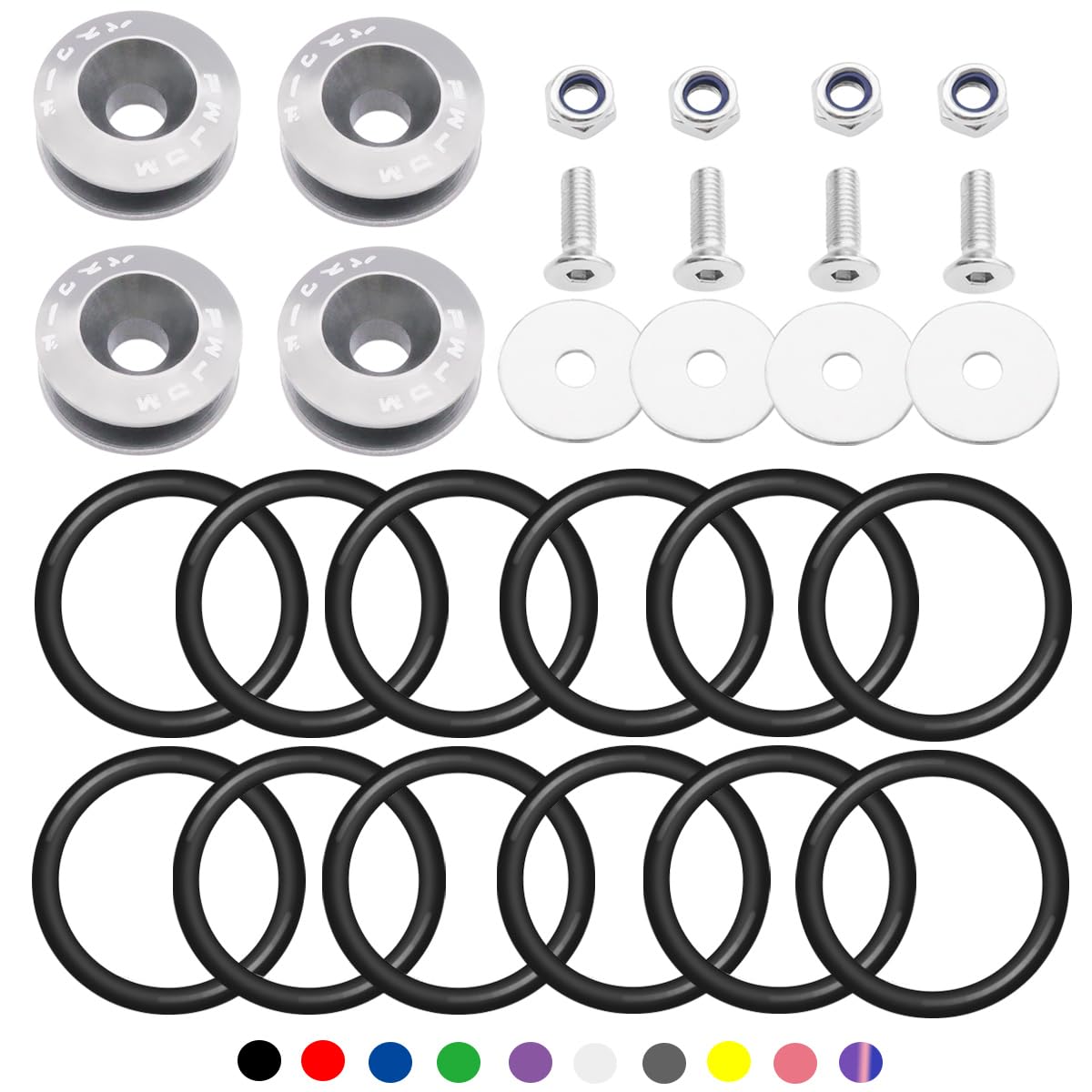 Taiss Bumper Quick Release(Silver),Front Rear Bumper Holders Quick Release Kit(4 Quick Release Tabs with 12 O-Rings),with Washer and Stainless Steel Screws,Compatible with Car GM Bumper