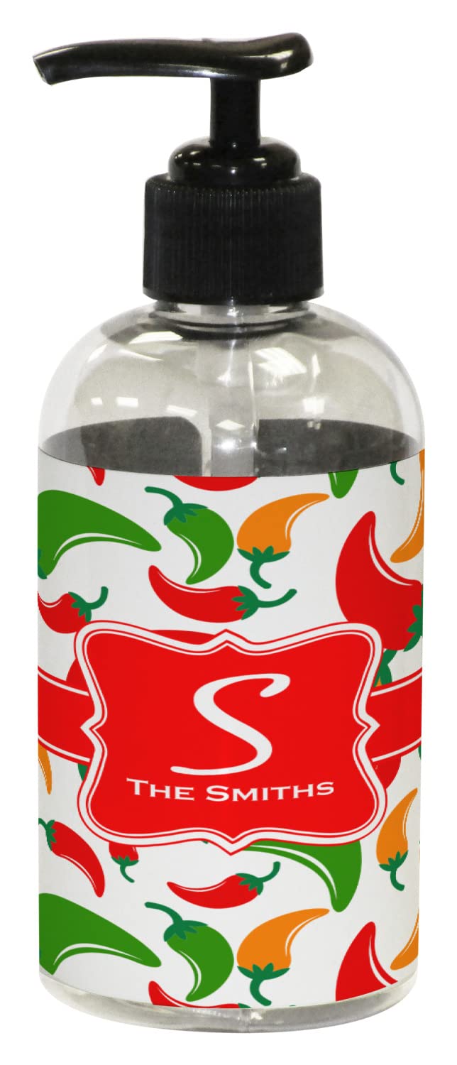 RNK Shops Personalized Colored Peppers Plastic Soap/Lotion Dispenser (8 oz - Small - Black)