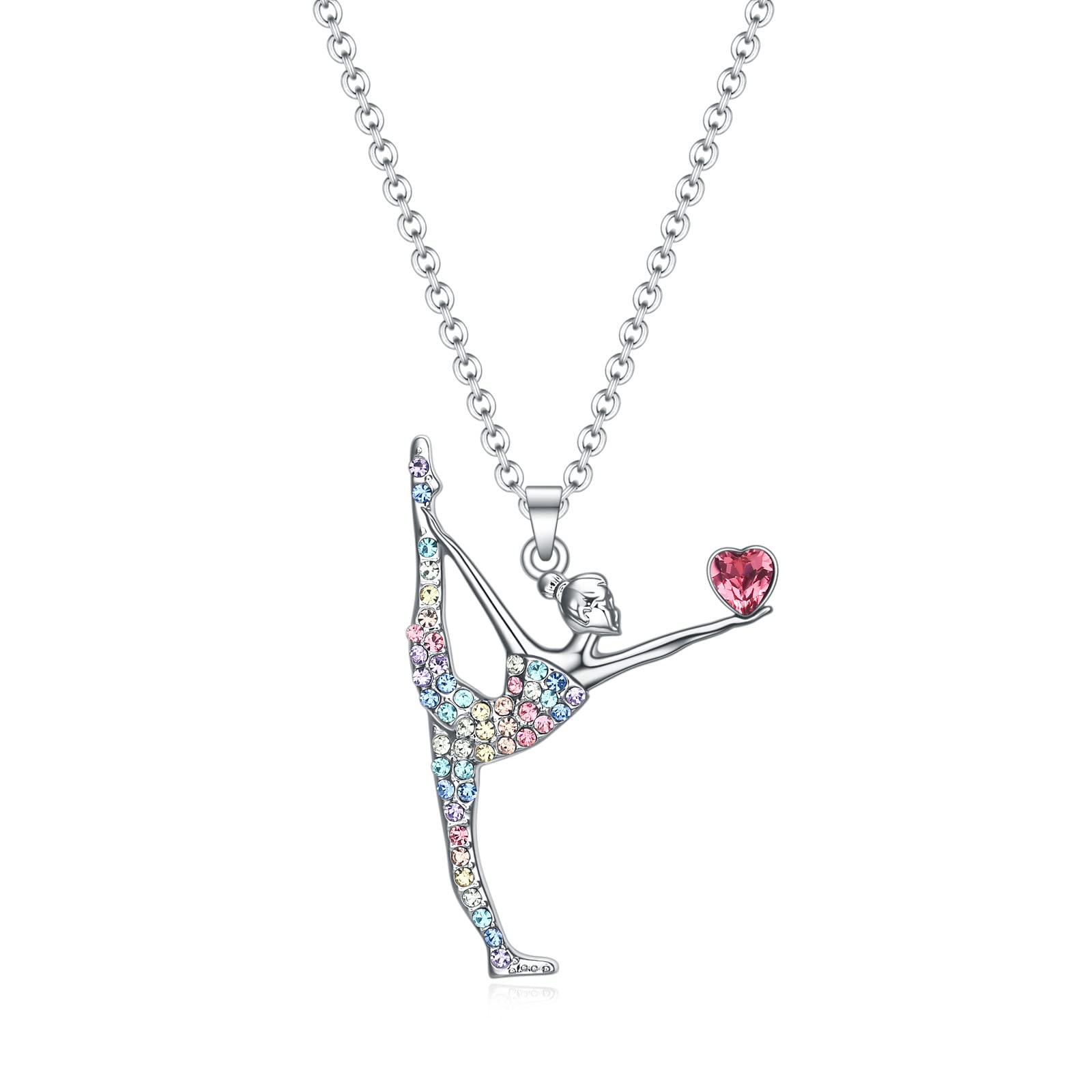 VEEHOO Gymnastics Gifts for Girls,Bling Rainbow Gymnast Necklace,Team USA Gymnastics Girl Jewelry Pendant,Sport Gymnastics Birthday Gifts for Girl Daugnter