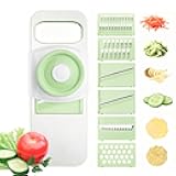 ZKIRON Stainless-Steel Mandoline Slicer for Kitchen, 6-in-1 Vegetable & Cucumber Slicer with Safety Guard, Easy-Clean Design, Compact Space-Saving Tool for Daily Salad & Meal Prep (Mint Green)