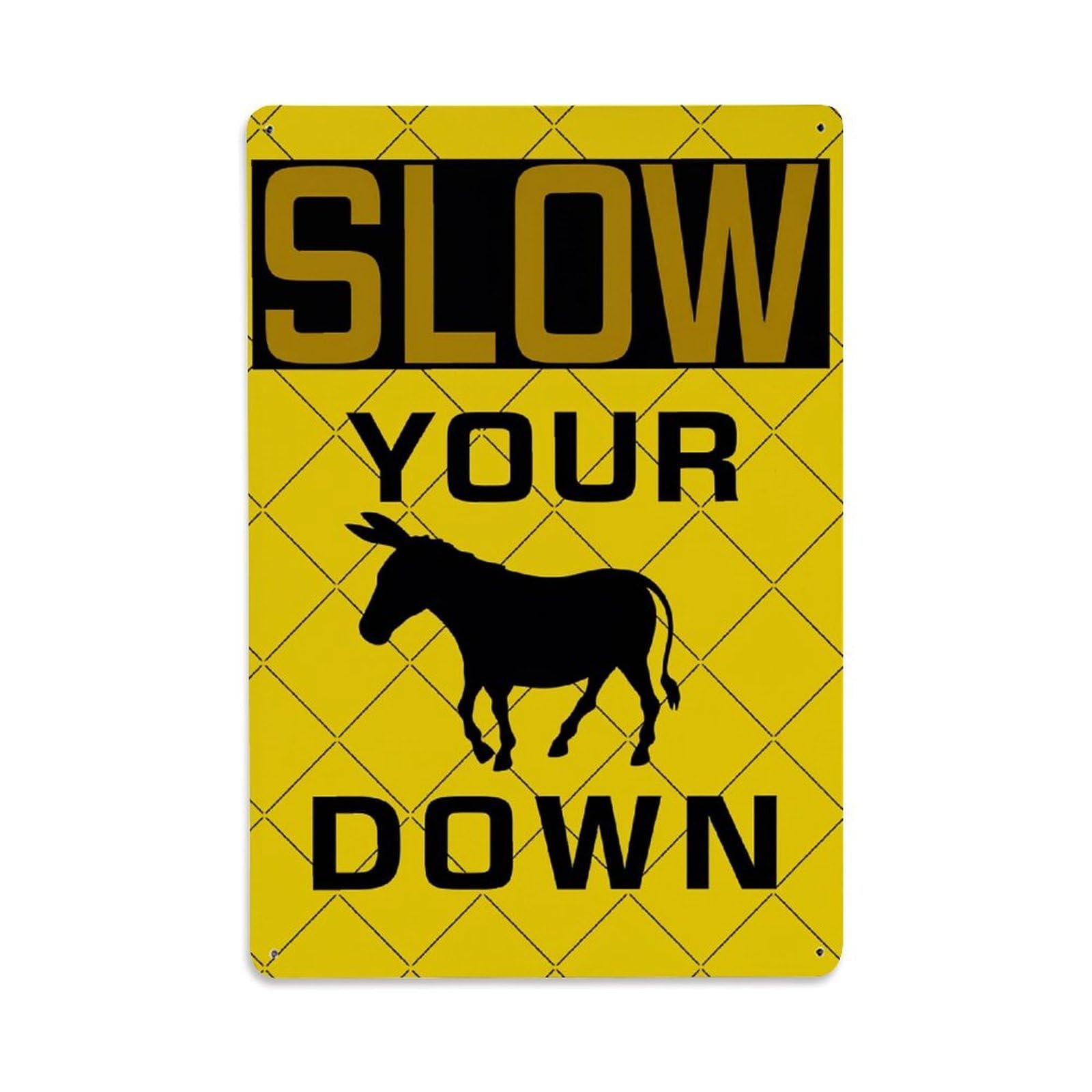 Yellow Grid Background Donkey Silhouette Text Retro Metal Tin Sign, Vintage Decor Art Poster for Bar, Home, Man Cave, Kitchen, Laundry Room Gift 8x12Inch