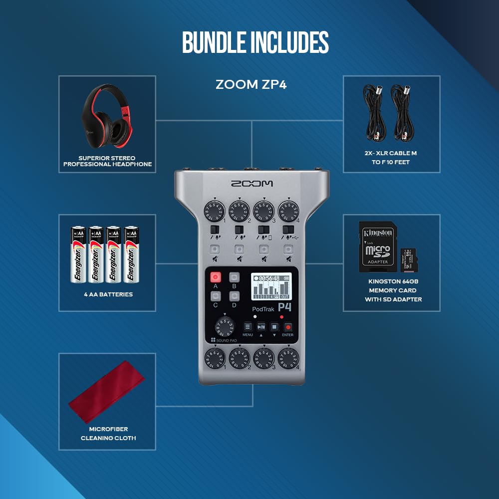 Amazon.com: Zoom PodTrak P4 Portable Multitrack Podcast Recorder