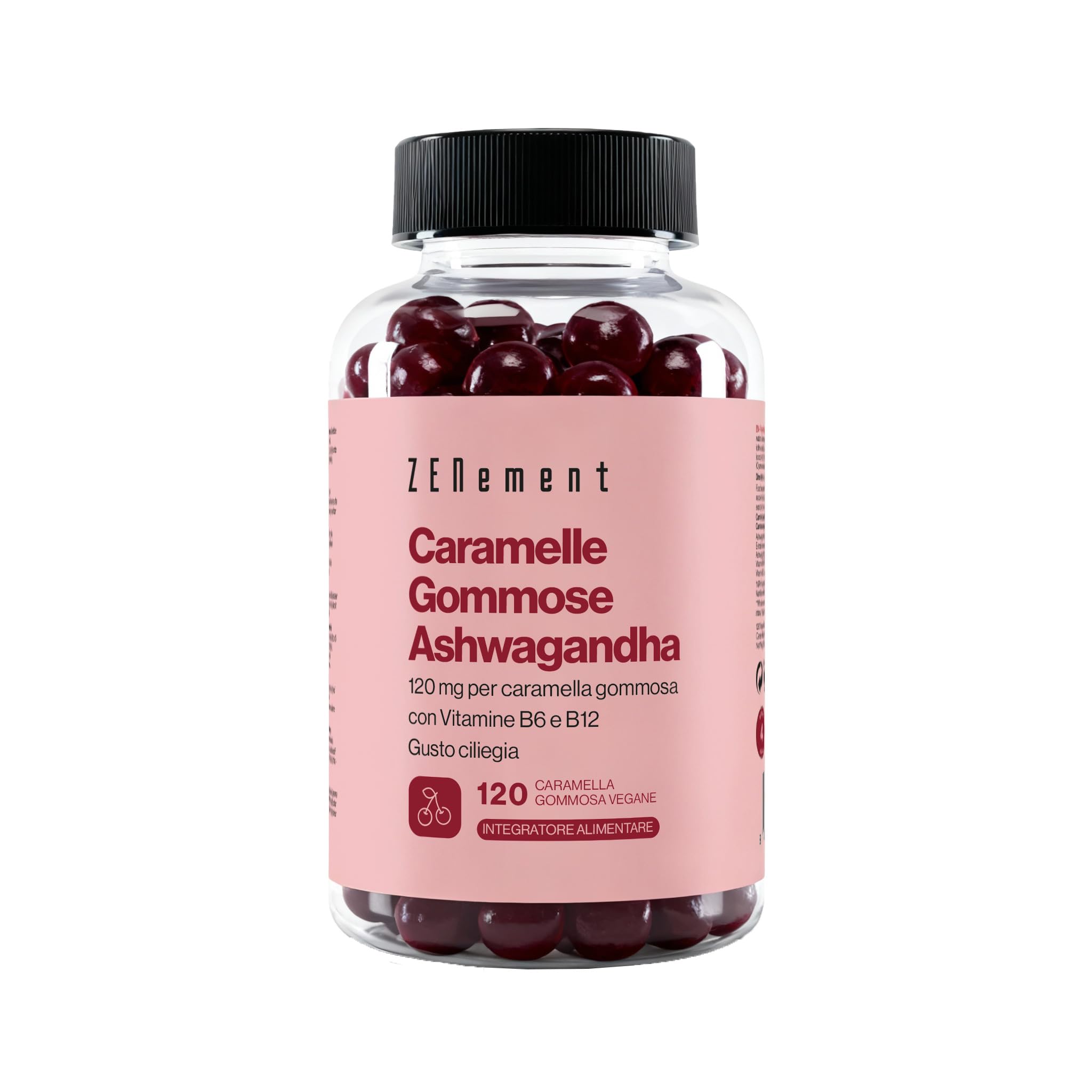 Caramelle Gommose con Ashwagandha KSM-66® e Vitamine B6 e B12-1500 mg di Radice di Ashwagandha (120 mg di Estratto per Gummy) - 120 Caramelle Gommose Vegane al Gusto di Ciliegia - 4 Mesi – Zenement
