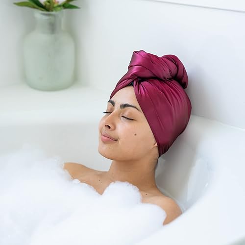 Miniatura 6 de Toalla de microfibra de satén para mujer, turbantes para cabello mojado con bolsa de almacenamiento a juego y coletero, toalla de secado rápido para