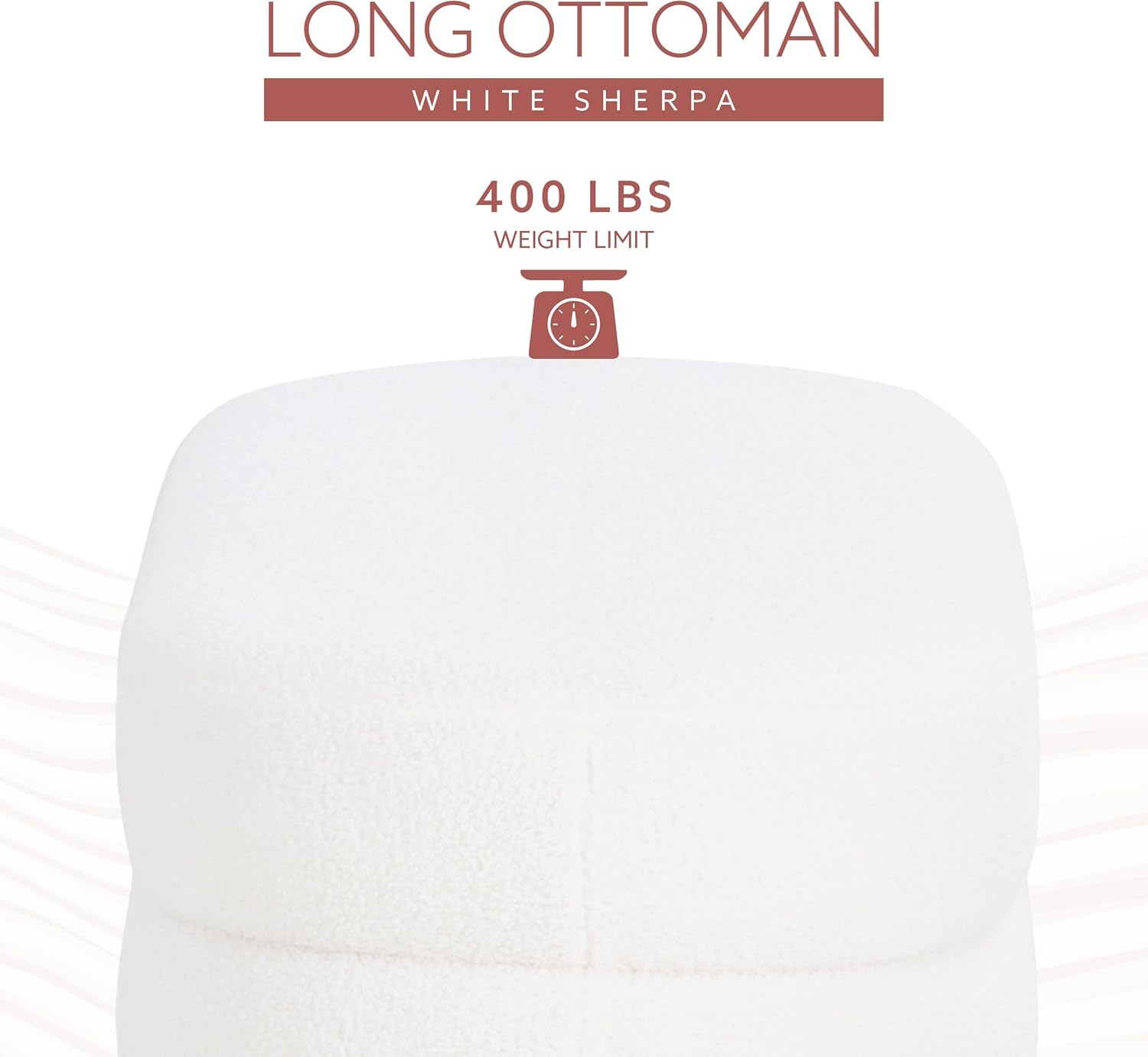 Linon Sherman White Sherpa Oblong Ottoman with Stitched Channel Designs