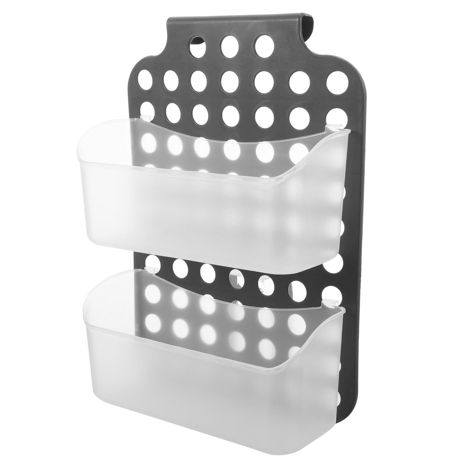 BESPORTBLE No-drill Double Layer Shower Caddy Basket with Hooks Gray-black Wall-mounted Bathroom Organizer for Shampoo and Toiletries Rustproof