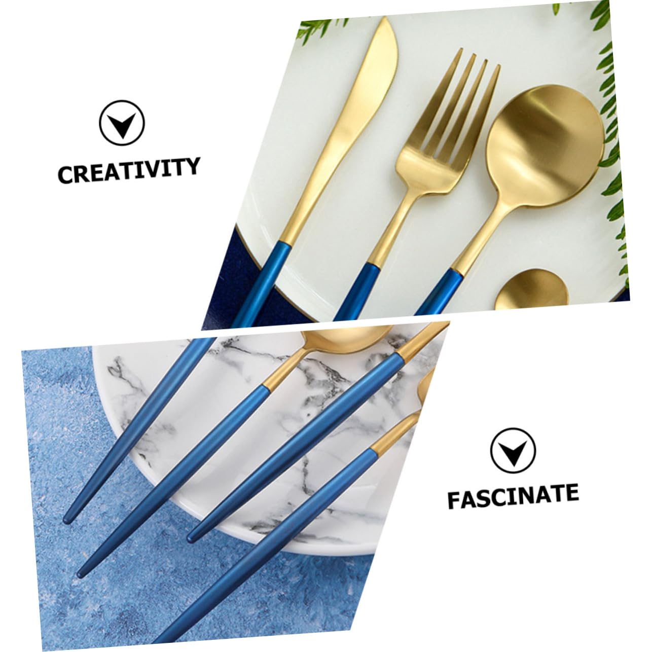 Juego de Cubiertos de Acero Inoxidable 1 Set, Tenedor de Cena | Diseño Clásico Moderno, Azul y Dorado, Uso en Boda y Celebraciones, Agarre Firme y Limpieza Fácil