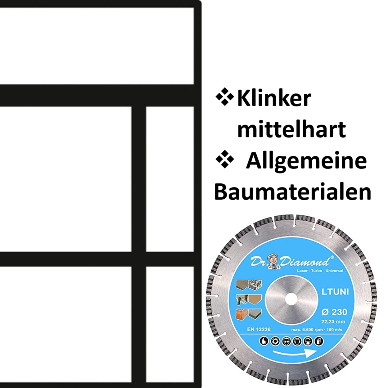 DR. DIAMOND Disco de corte de diamante láser Turbo universal con segmento de diamante turbo de 10 mm para hormigón armado, clinker y materiales de construcción en general (5 x Ø 115 mm – orificio: