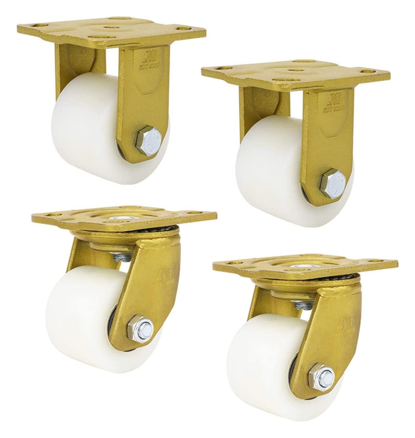 Roulettes de bureau 75 mm pour roulettes en nylon blanc robuste pour chariot (4 pièces/charge maximale 500 kg), roulette pivotante pour meuble, roulette industrielle avec support doré vintage, pour ro