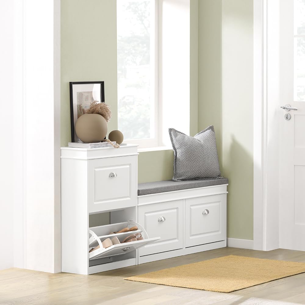 SoBuy Small Shoe Cabinet, Slim Shoe Rack 2 Flip-Drawers, Thin Shoe Storage Cupboard Organizer Unit for Entryway and Hallway, White FSR78-W - Image 8