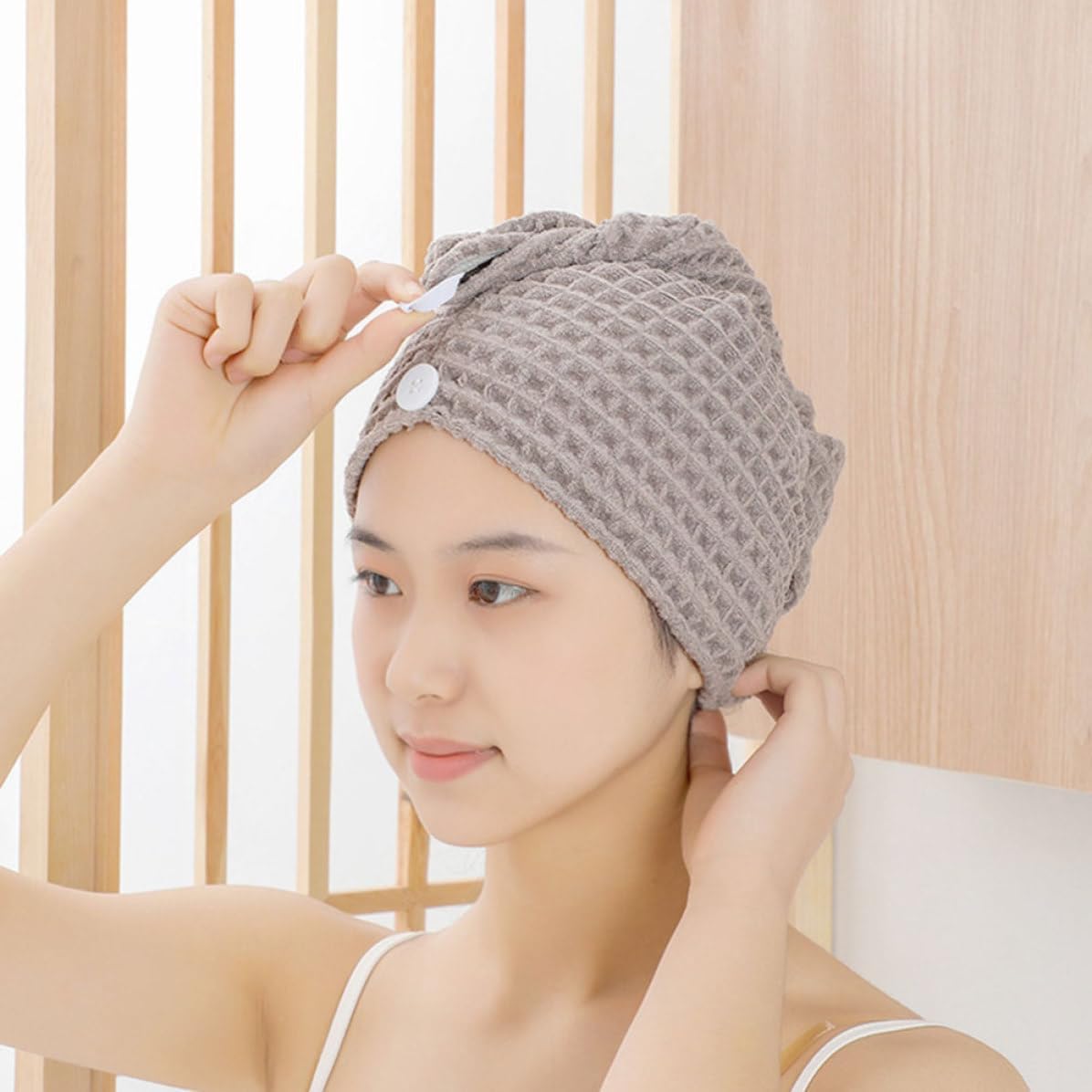Toyvian 2pcs Microfiber Hair Drying Wrap Hat with Button Closure